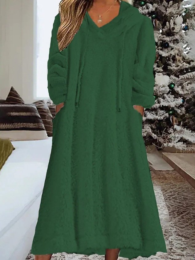 Lässig Weit Fluff/Granular-Fleece-Stoff Kleid mit Nein