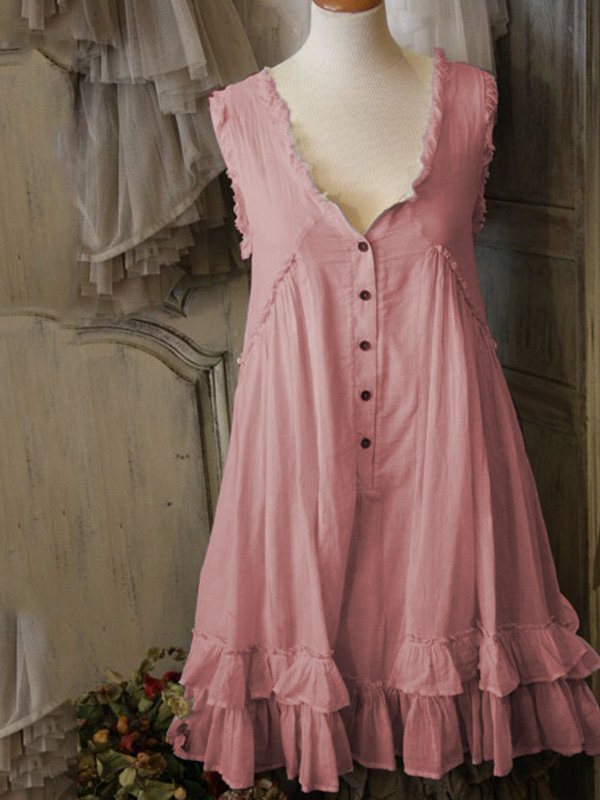 Damen Lässig Tanktop Unifarben Ärmellos Weberei Kleid