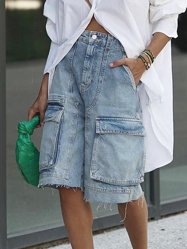 Micro-Elasticity Plain Urban Denim Shorts Straight pants