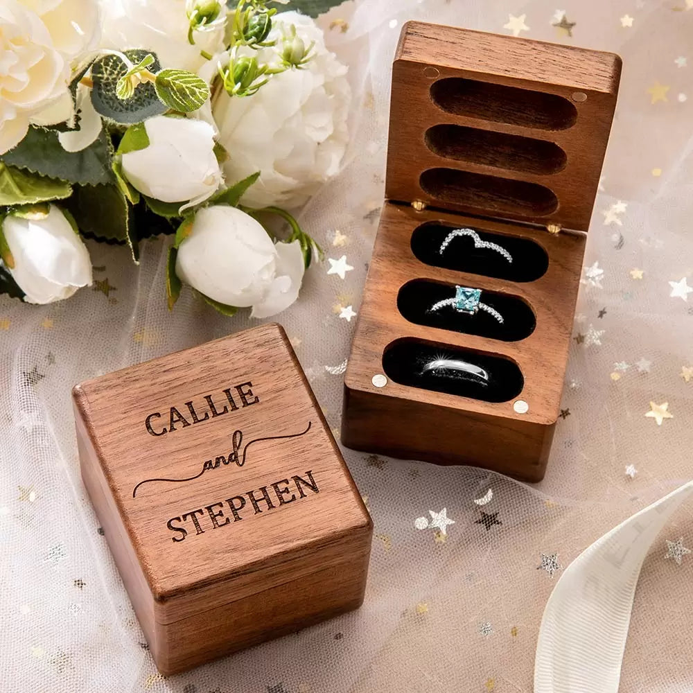 Engagement/Anniversary, Wedding Ceremony Ring Bearer Box for 3 Rings, Couples Newlyweds Valentine's Day Gift