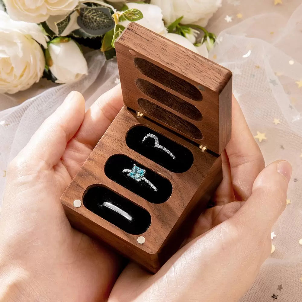 Engagement/Anniversary, Wedding Ceremony Ring Bearer Box for 3 Rings, Couples Newlyweds Valentine's Day Gift