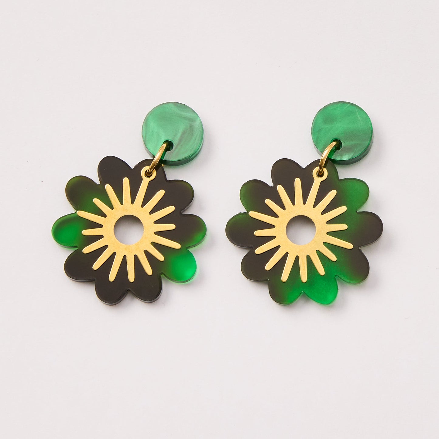 Doris Flower Earrings - Tortoise Green