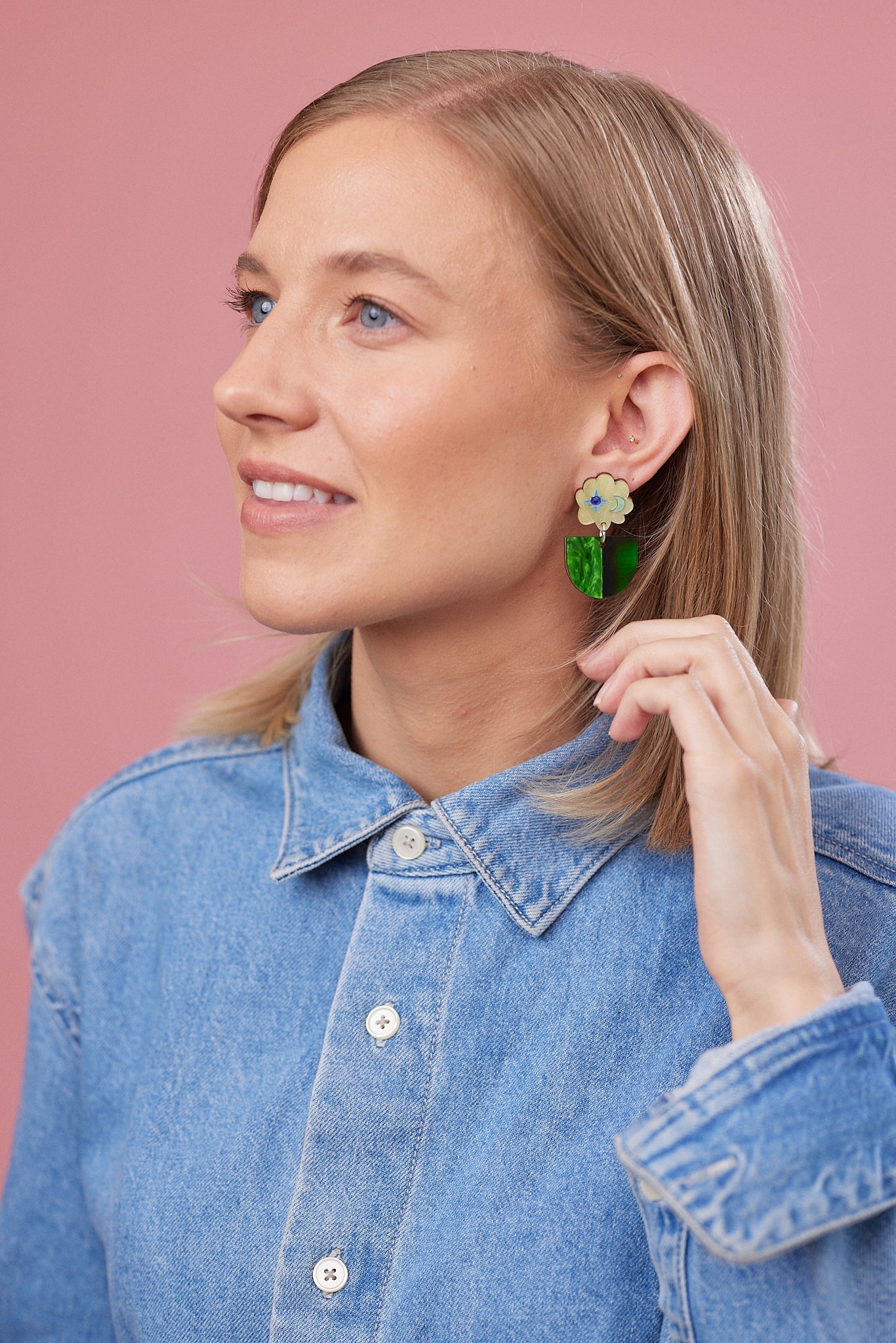 Celeste Earrings - Lime / Tortoise Green