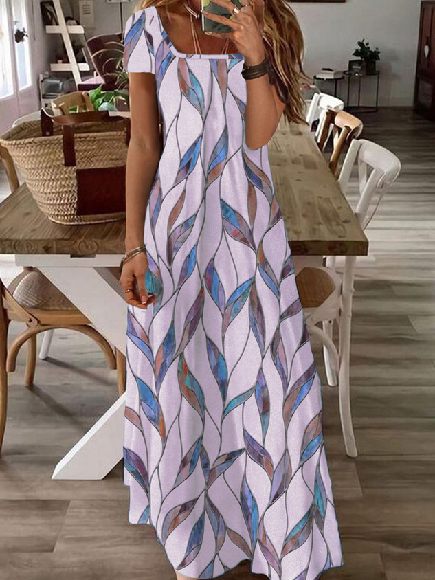 Print Lässig Karree-Ausschnitt Kurzarm Kleid