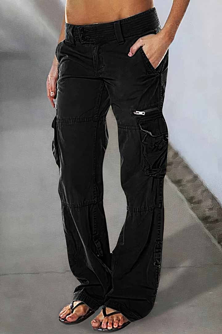 Low Waist Pocket Side Zip Decor Straight Cargo Pants