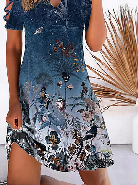 Print Weit Geblümt Freizeitkleid