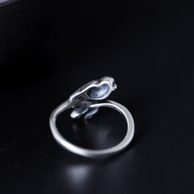 Exquisite Bird - On - Branch Silver Ring