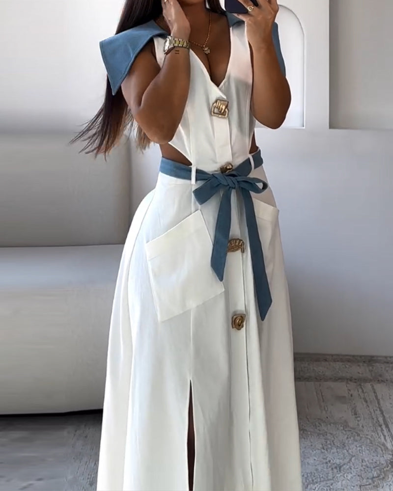 Casual solid color hollow dress