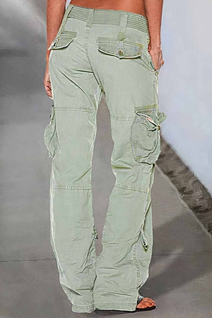 Low Waist Pocket Side Zip Decor Straight Cargo Pants