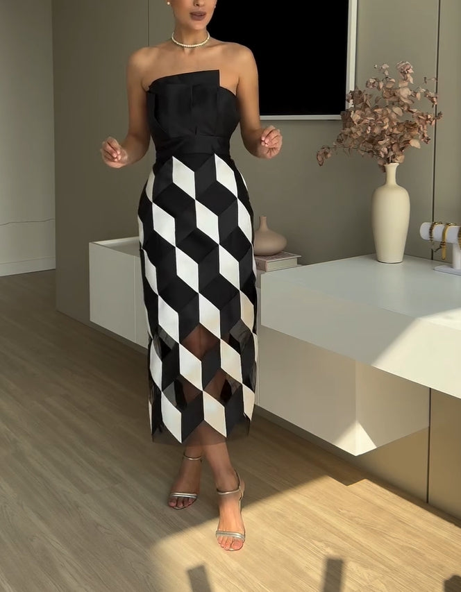 Women's contrasting multifaceted tube top dress