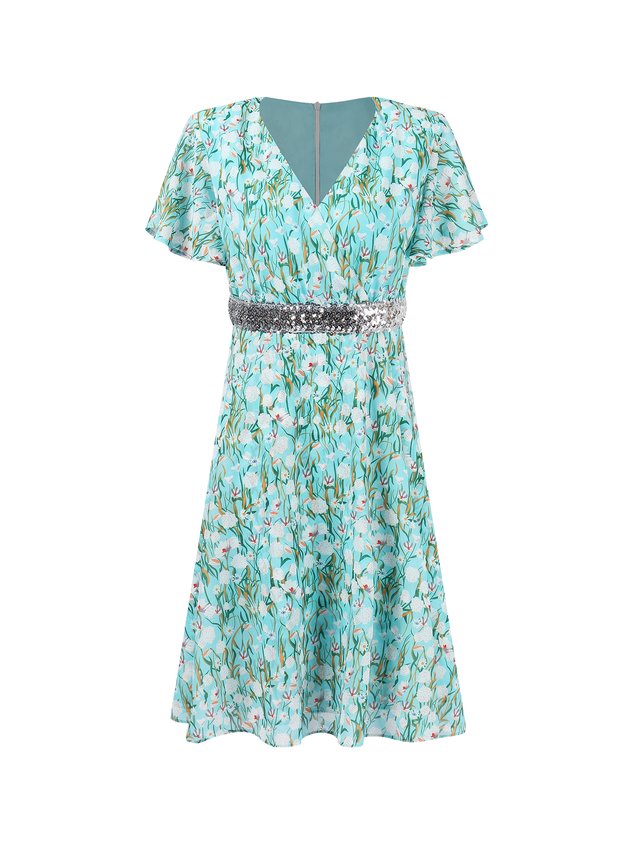 Ruffled Sleeves V Neck Elegant Floral Dress