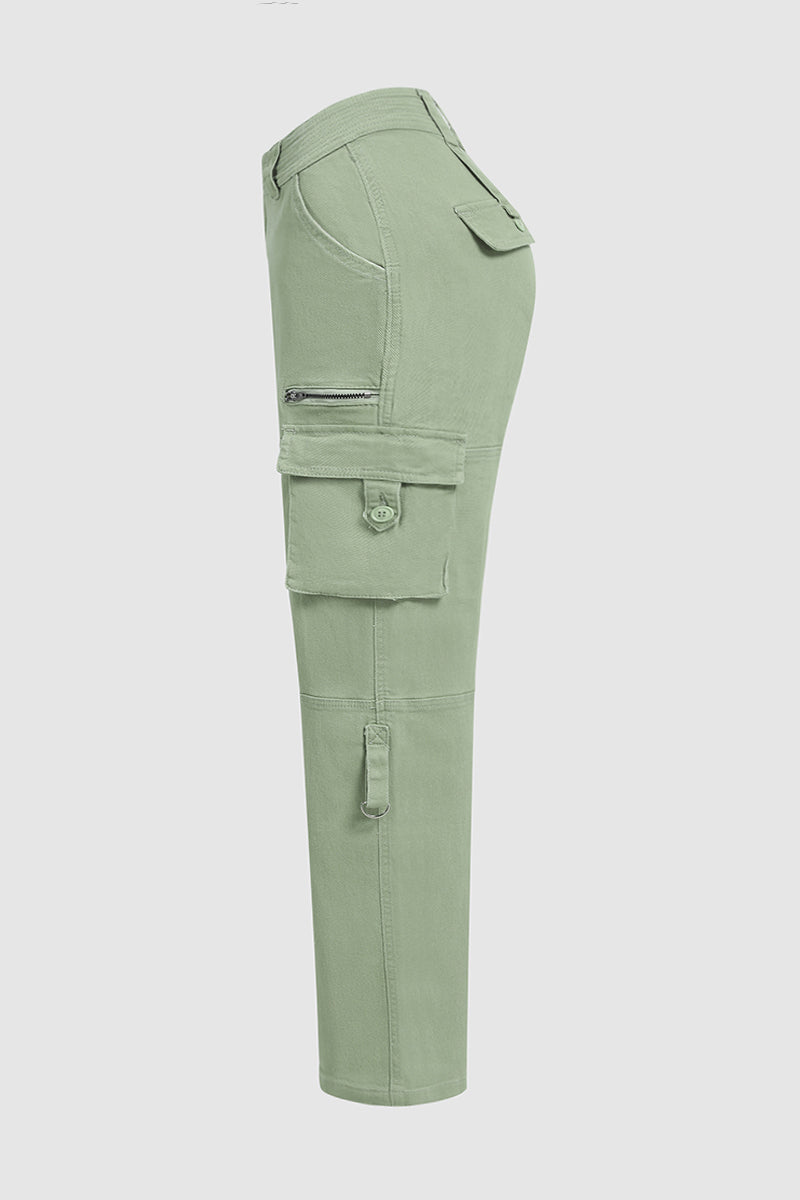 Low Waist Pocket Side Zip Decor Straight Cargo Pants