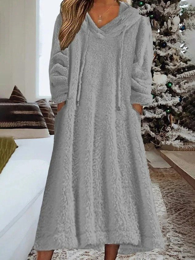 Lässig Weit Fluff/Granular-Fleece-Stoff Kleid mit Nein