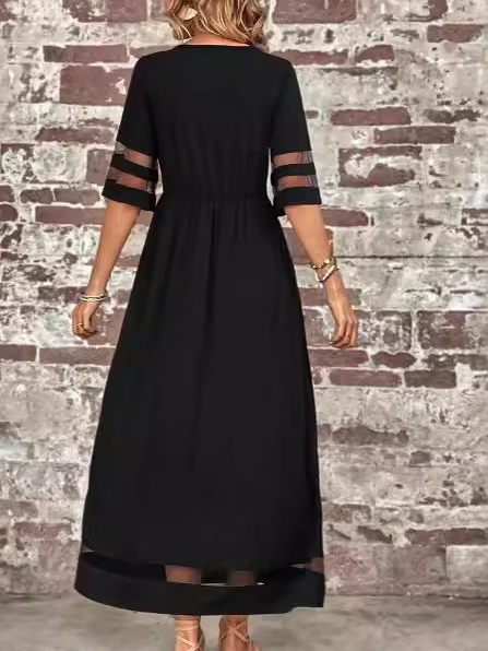 Women's Short Sleeve Summer Plain Crew Neck Daily Going Out Casual Maxi A-Line Dress Black