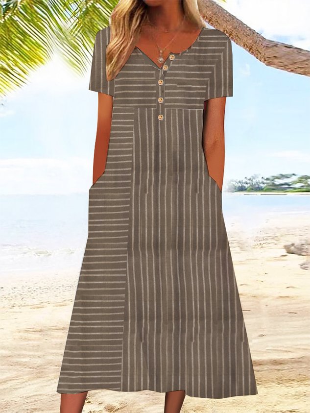Schnalle Jersey Urlaub Gestreift Print Kleid