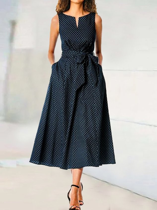 Plaid Elegant Loose Ruched Dress With Belt