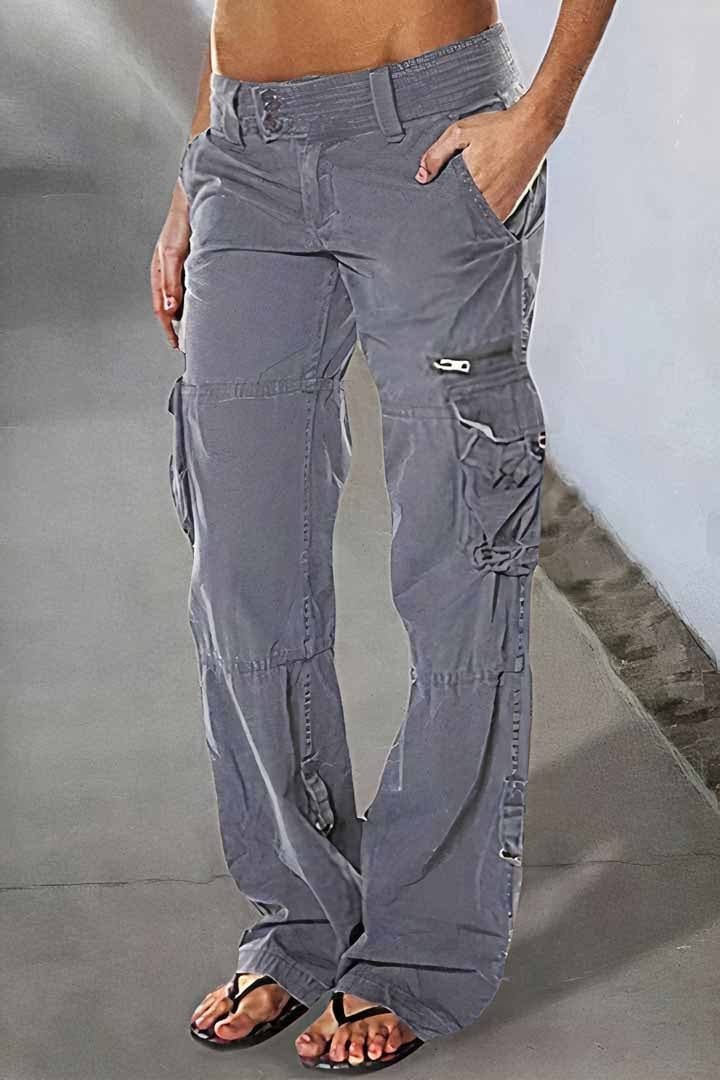 Low Waist Pocket Side Zip Decor Straight Cargo Pants