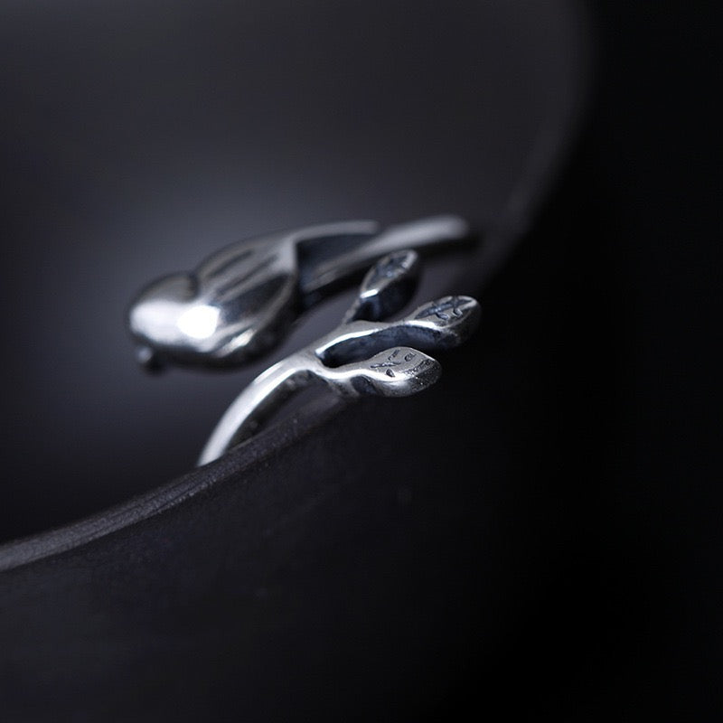 Exquisite Bird - On - Branch Silver Ring