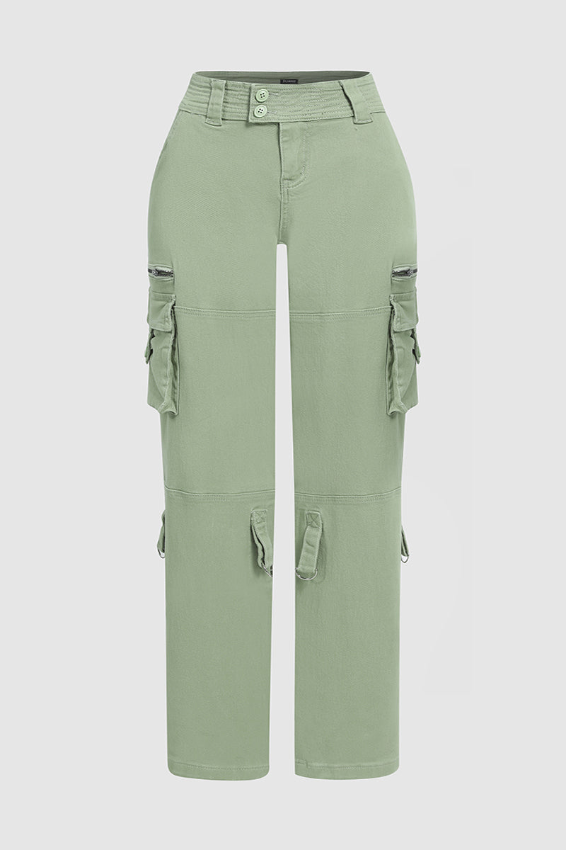 Low Waist Pocket Side Zip Decor Straight Cargo Pants