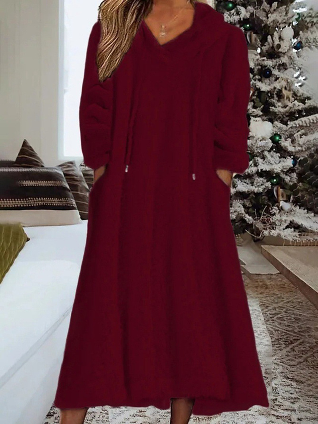 Lässig Weit Fluff/Granular-Fleece-Stoff Kleid mit Nein