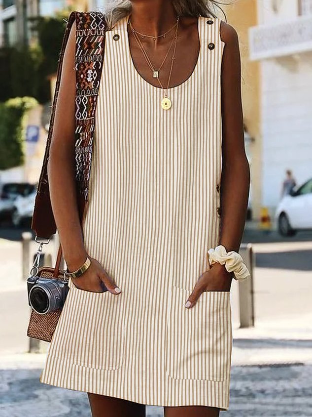 JFN U Neck Pockets Striped Daily Sundress