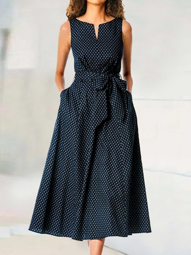 Plaid Elegant Loose Ruched Dress With Belt