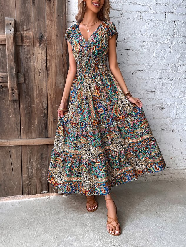 Paisley Ethnic V Neck Scramble Dress
