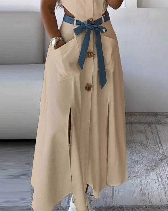 Casual solid color hollow dress