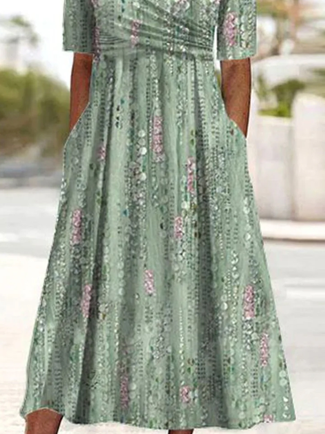 Women's Short Sleeve Summer Floral Cotton Crew Neck Daily Going Out Casual Maxi H-Line Green Dress