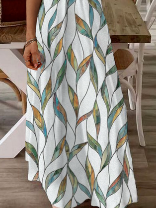 Print Lässig Karree-Ausschnitt Kurzarm Kleid