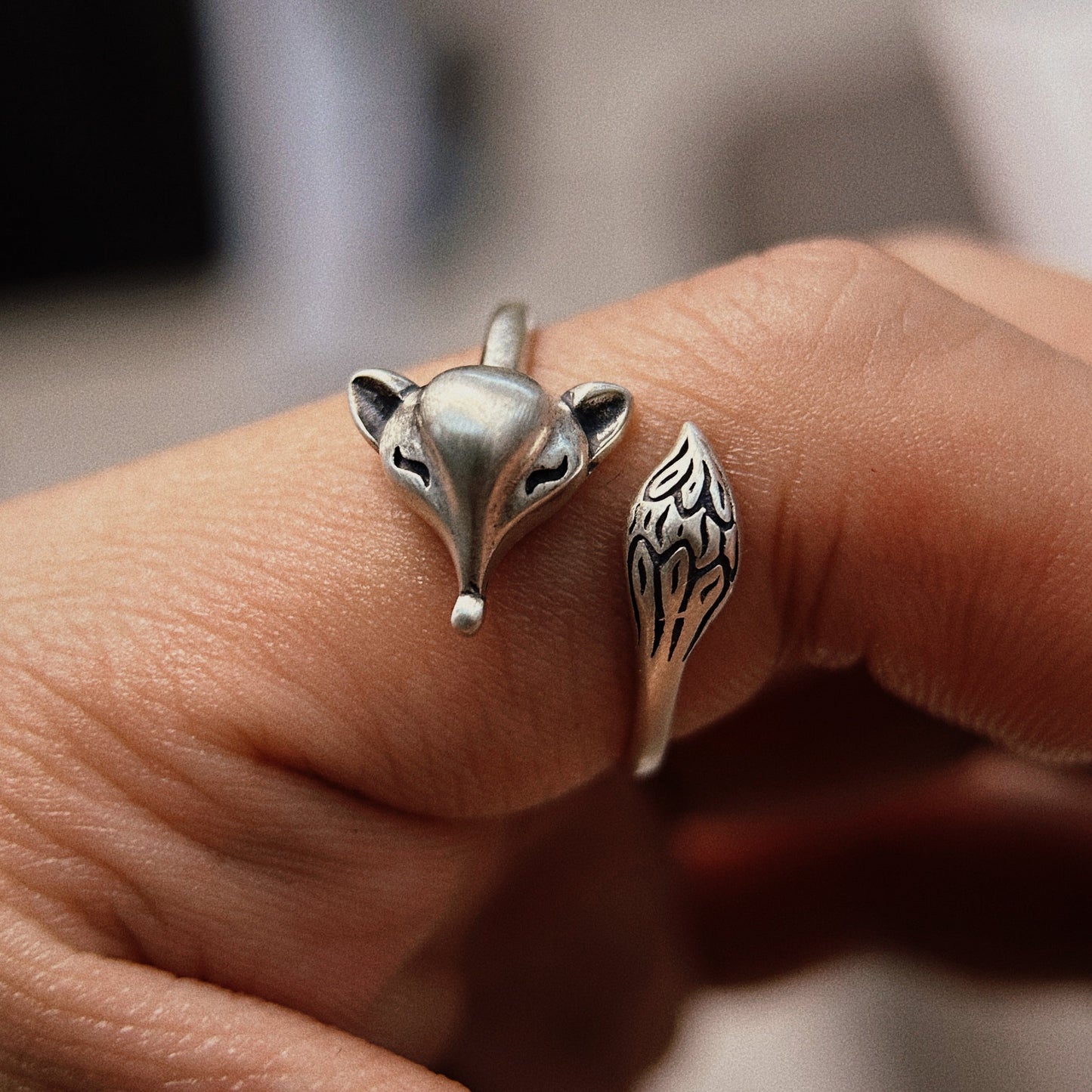 925 Sterling Silver Fox Ring is adjustable in size. Handmade. Ideal gift for him or her