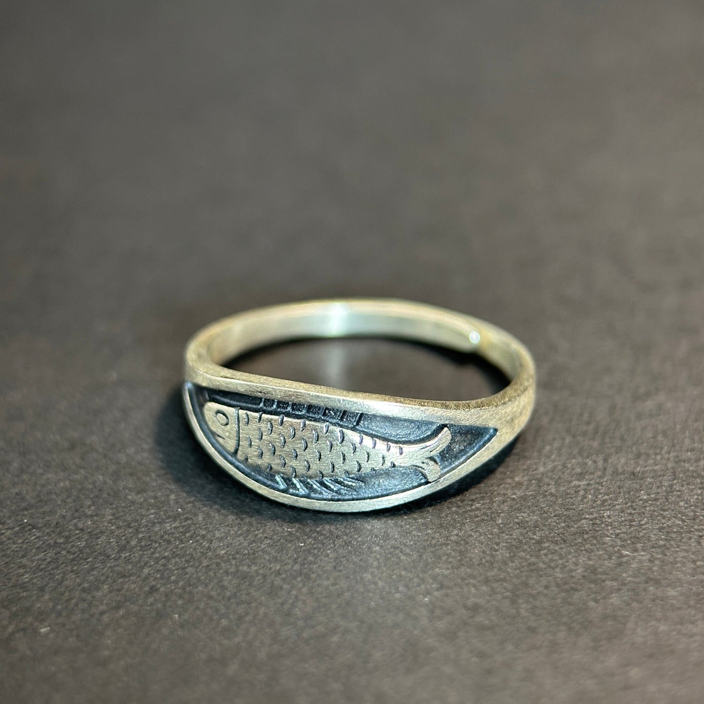 925 Sterling Silver Handmade Fish Ring, Size Adjustable, Swimming Against the Current