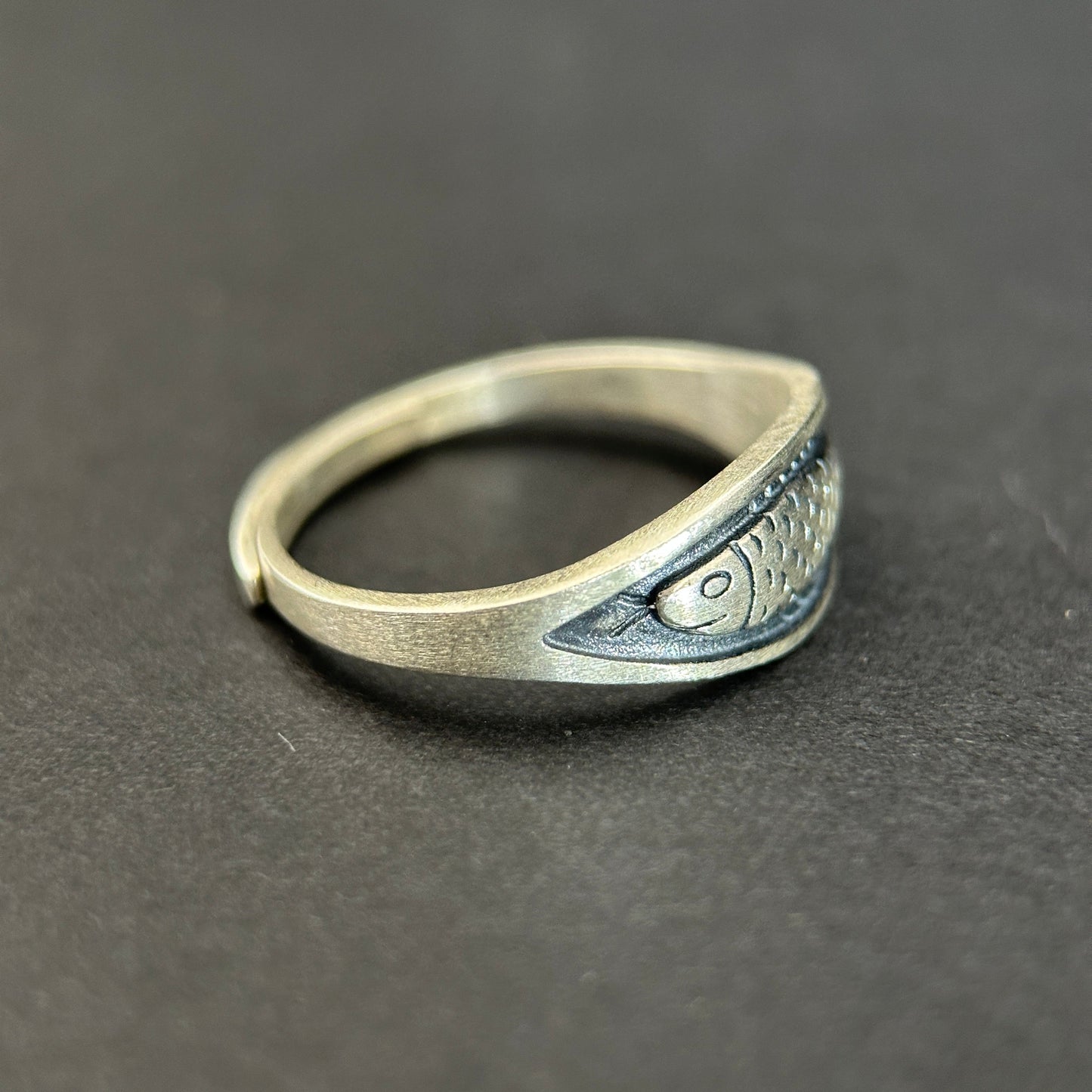 925 Sterling Silver Handmade Fish Ring, Size Adjustable, Swimming Against the Current