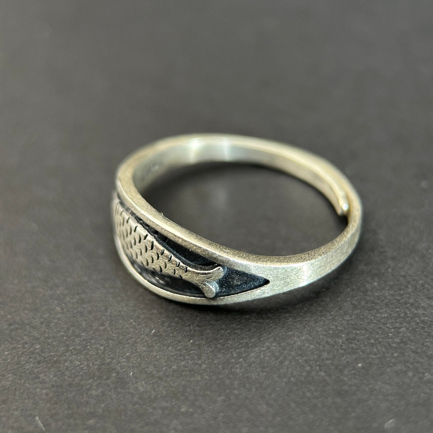 925 Sterling Silver Handmade Fish Ring, Size Adjustable, Swimming Against the Current