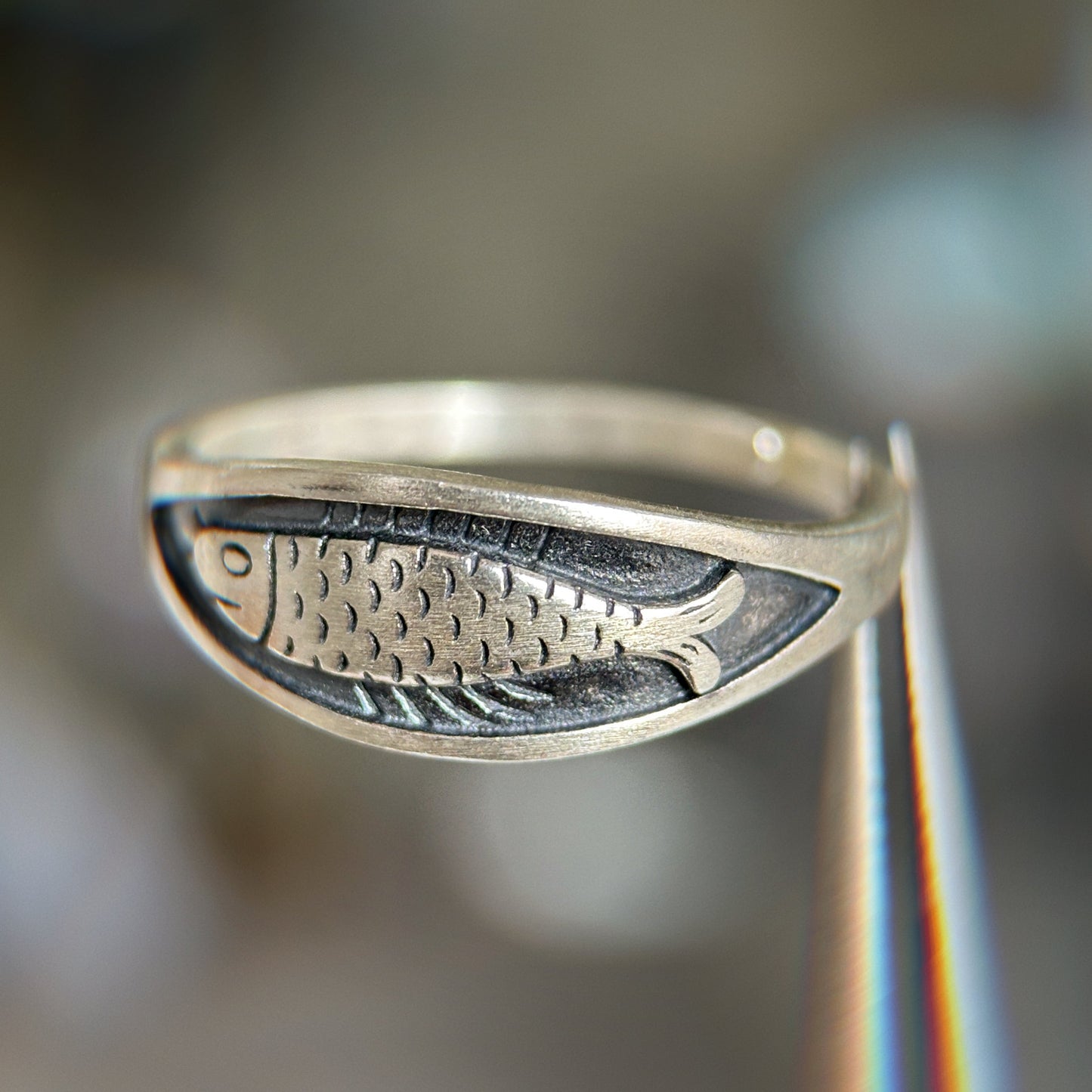 925 Sterling Silver Handmade Fish Ring, Size Adjustable, Swimming Against the Current