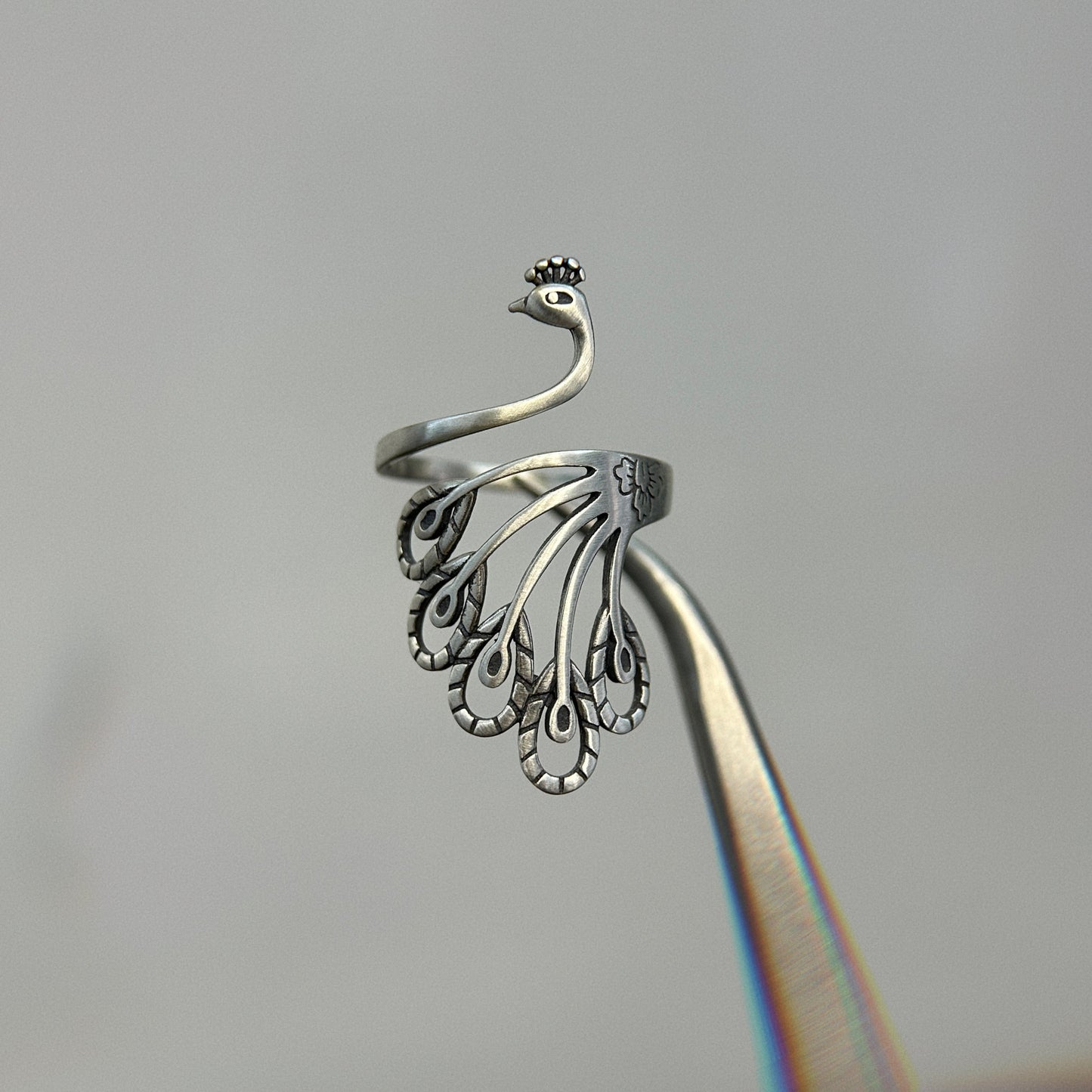 925 Sterling Silver Peacock Ring, Adjustable Size
