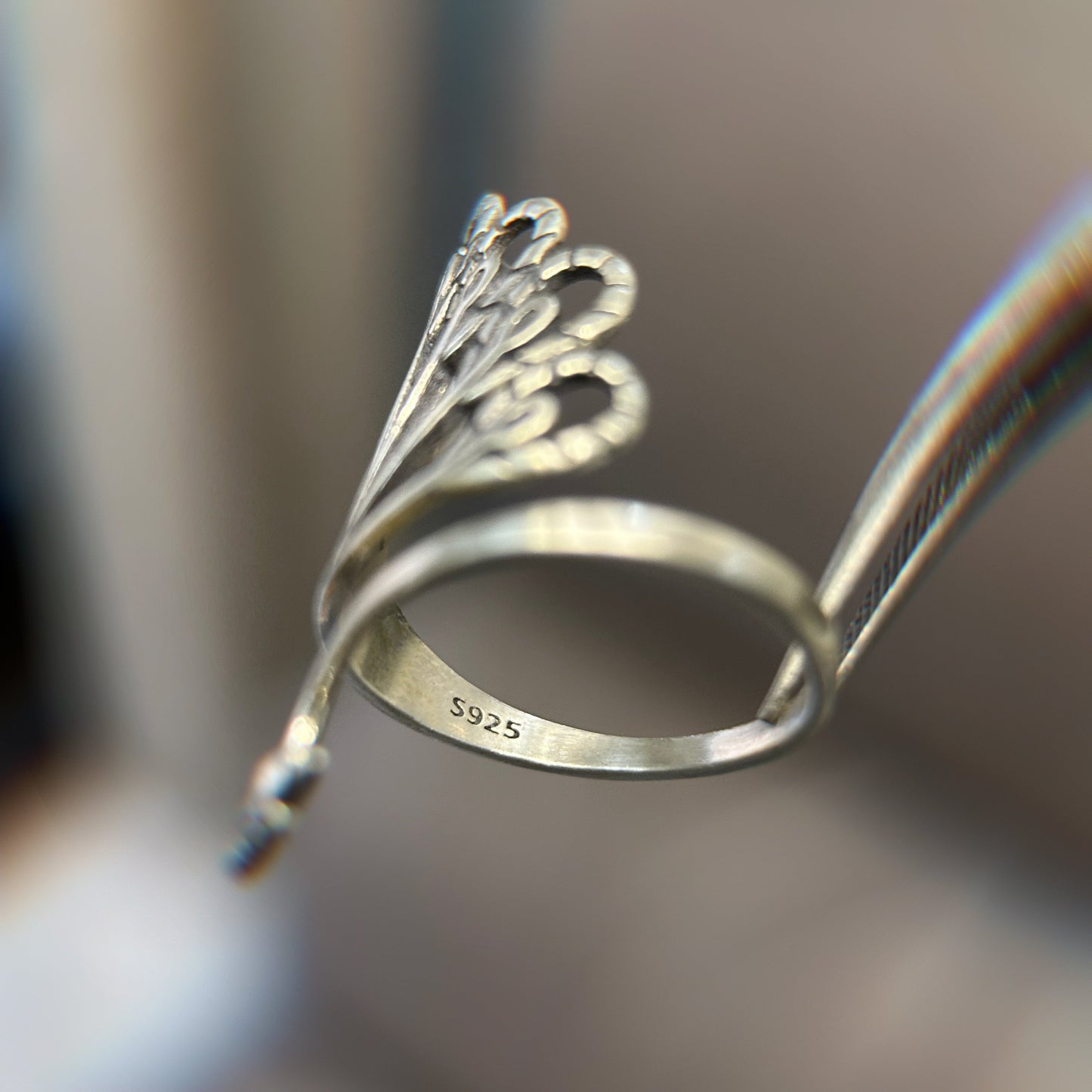 925 Sterling Silver Peacock Ring, Adjustable Size