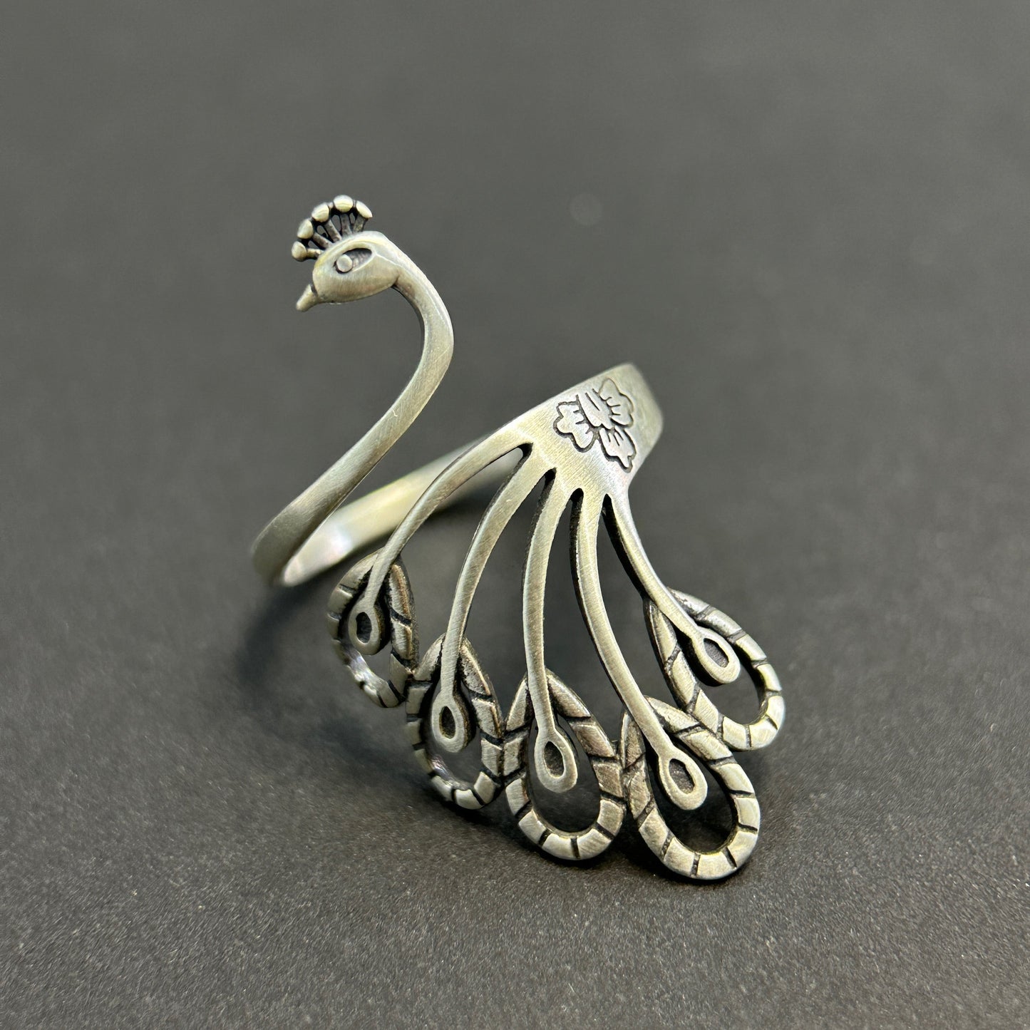 925 Sterling Silver Peacock Ring, Adjustable Size