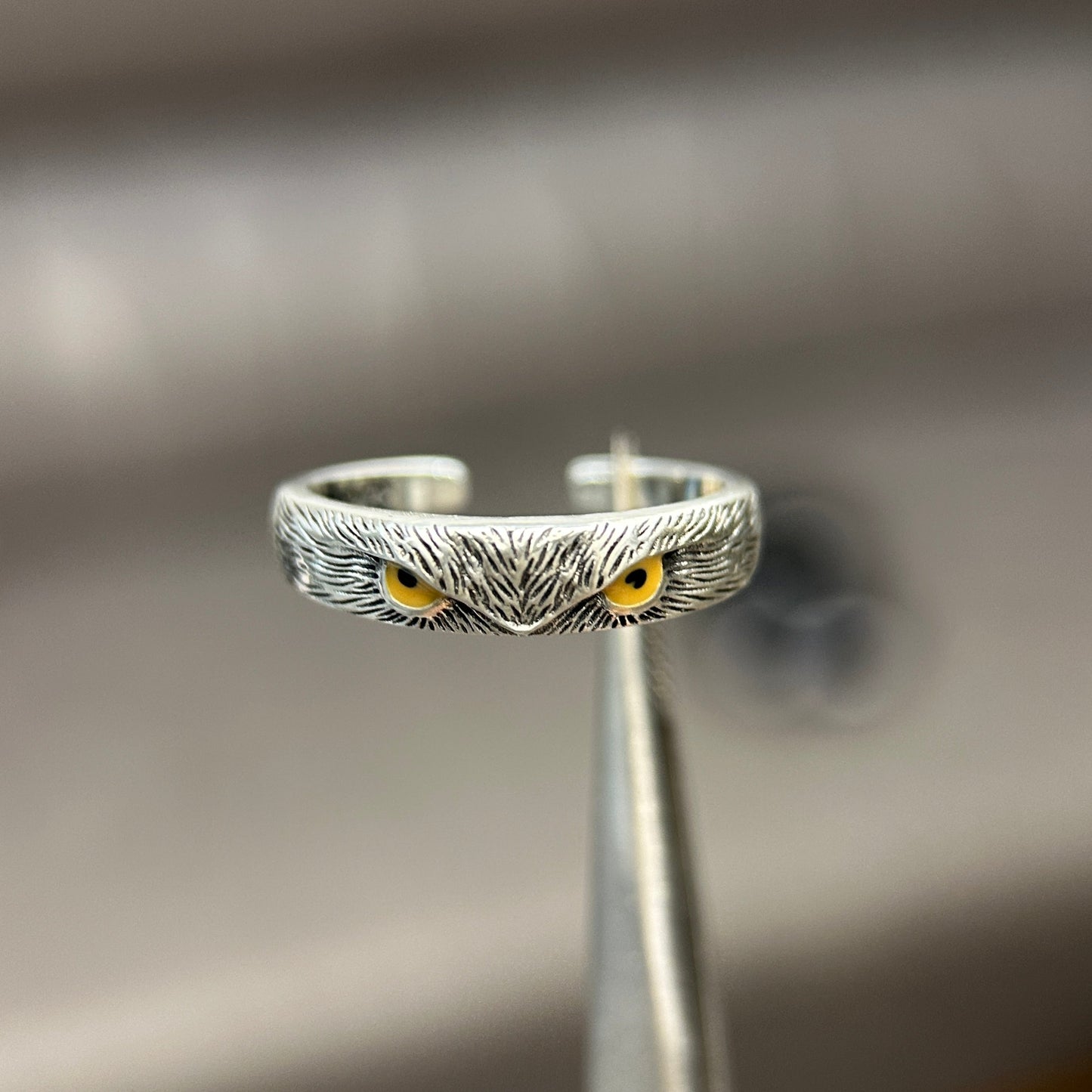 Very cool and personalized owl ring, size adjustable, handmade in 925 sterling silver