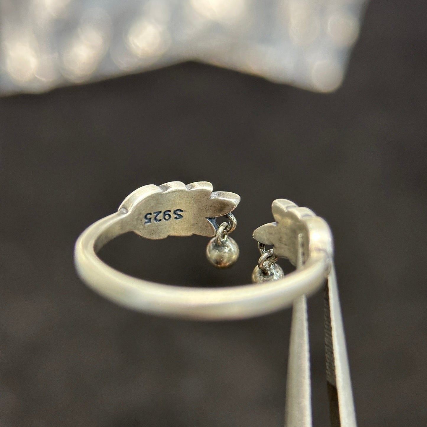 925 Sterling Silver Wheat Ring, adjustable to any size, unique design, set with two small round beads