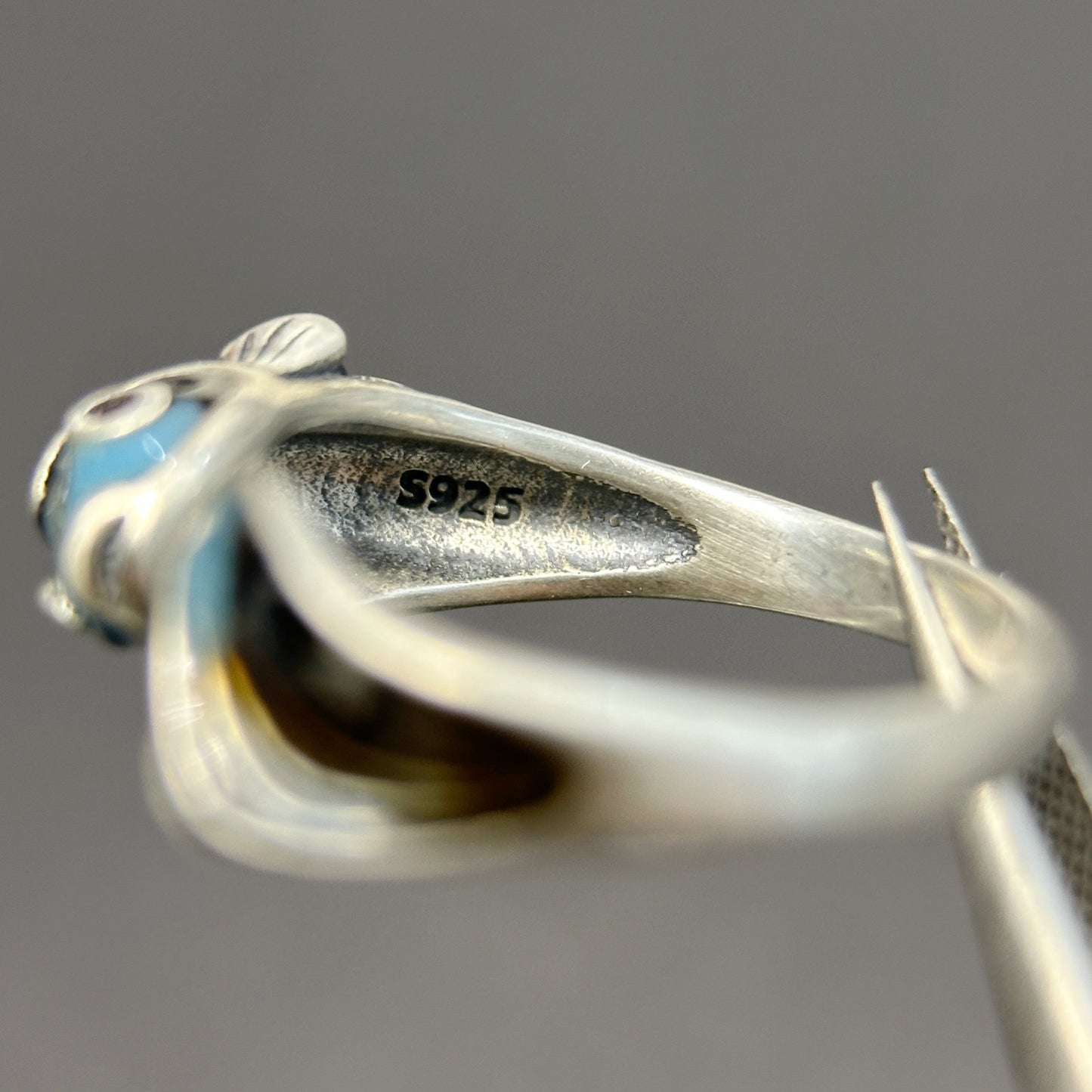925 Sterling Silver Fish Ring, Enamel Crafted Size Adjustable, Innocent Little Fish