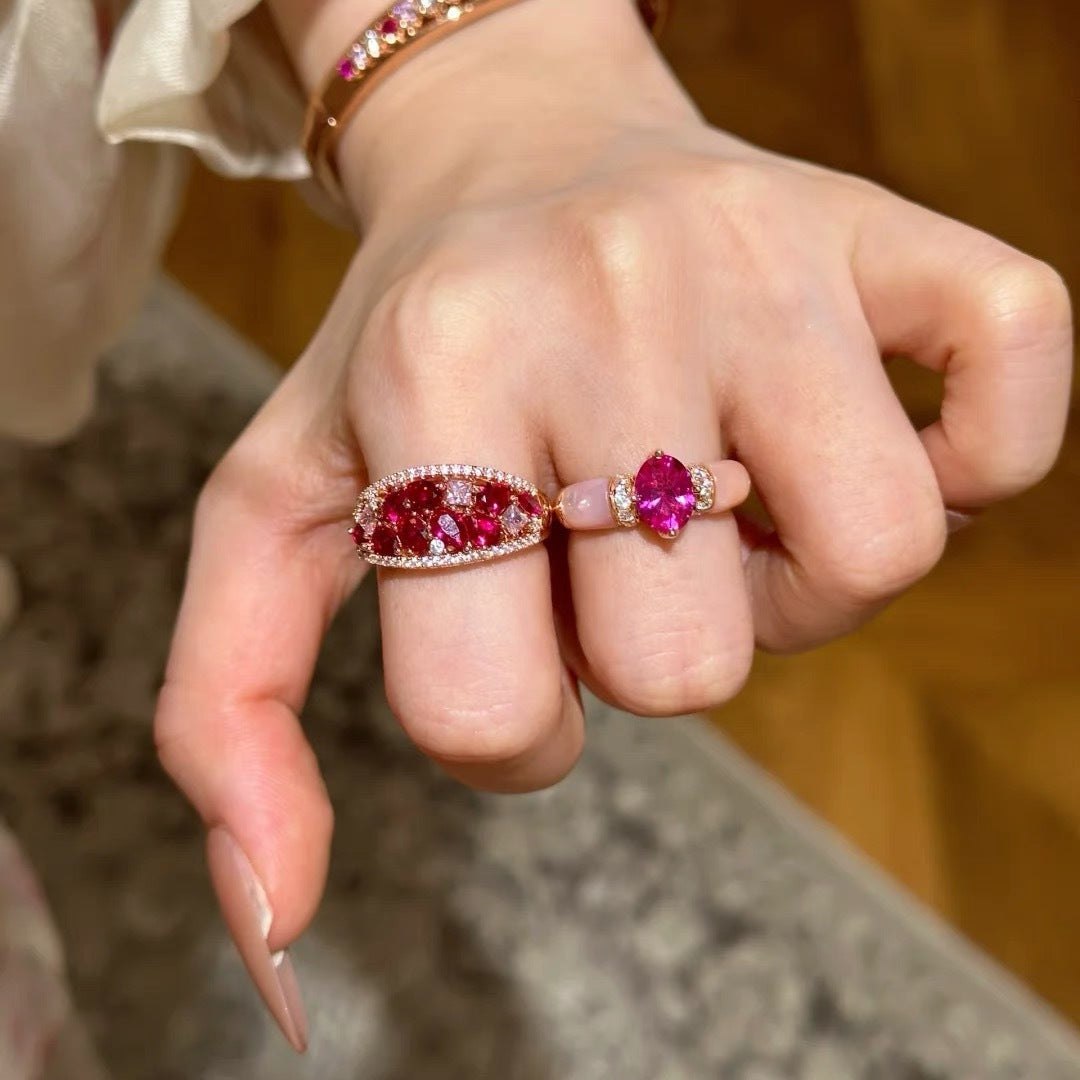 Pomegranate bubble red corundum ring