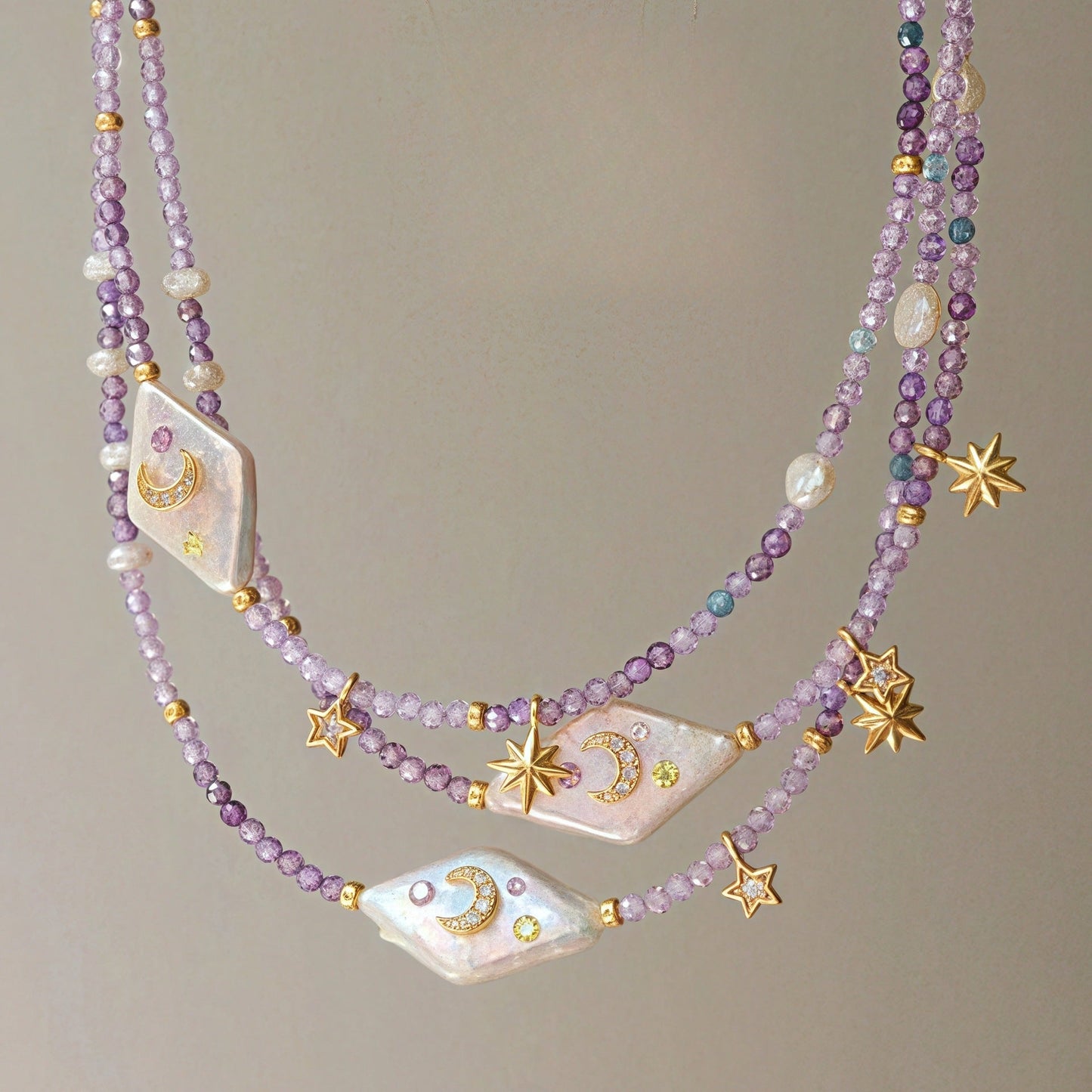 Baroque Moon Star Purple Necklace