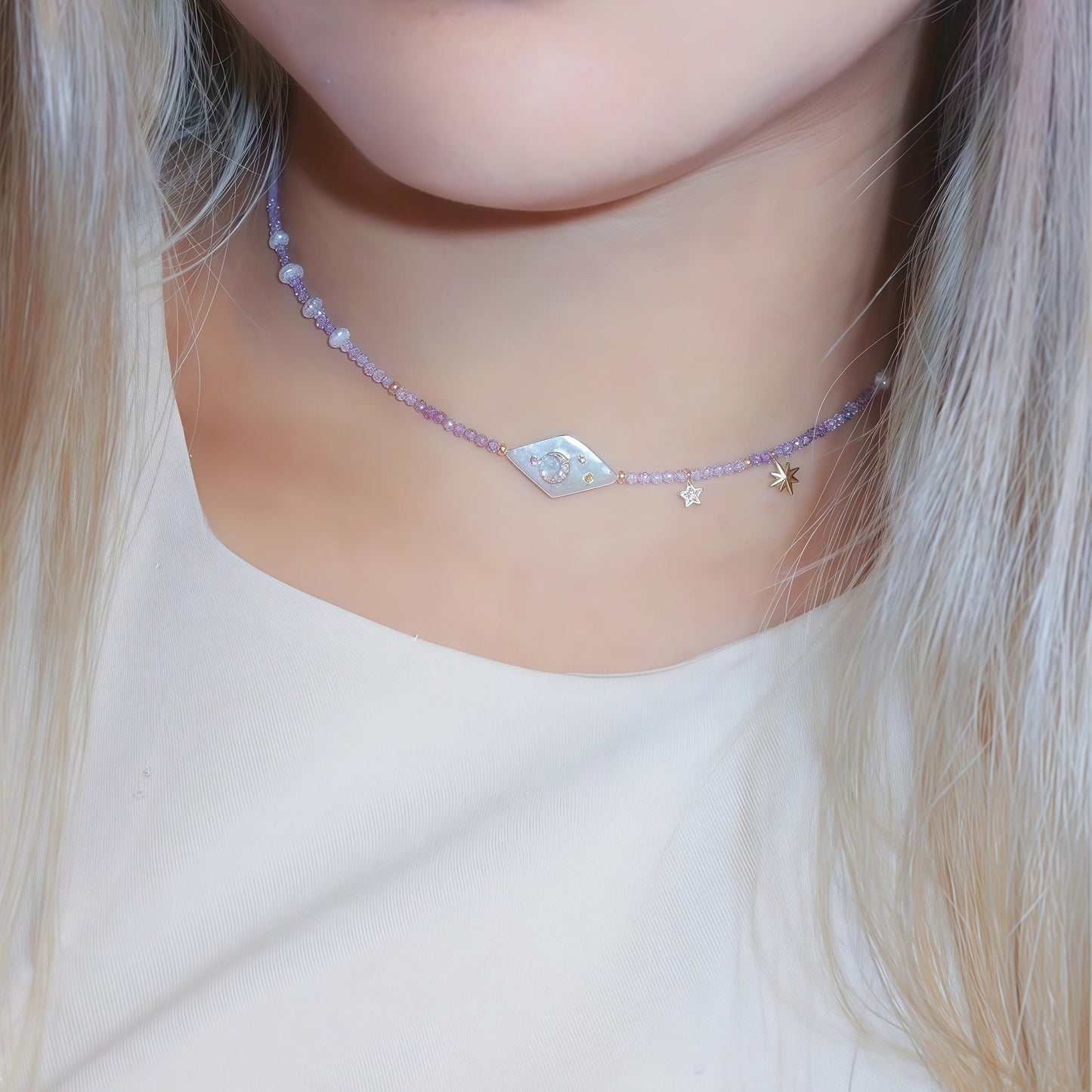 Baroque Moon Star Purple Necklace