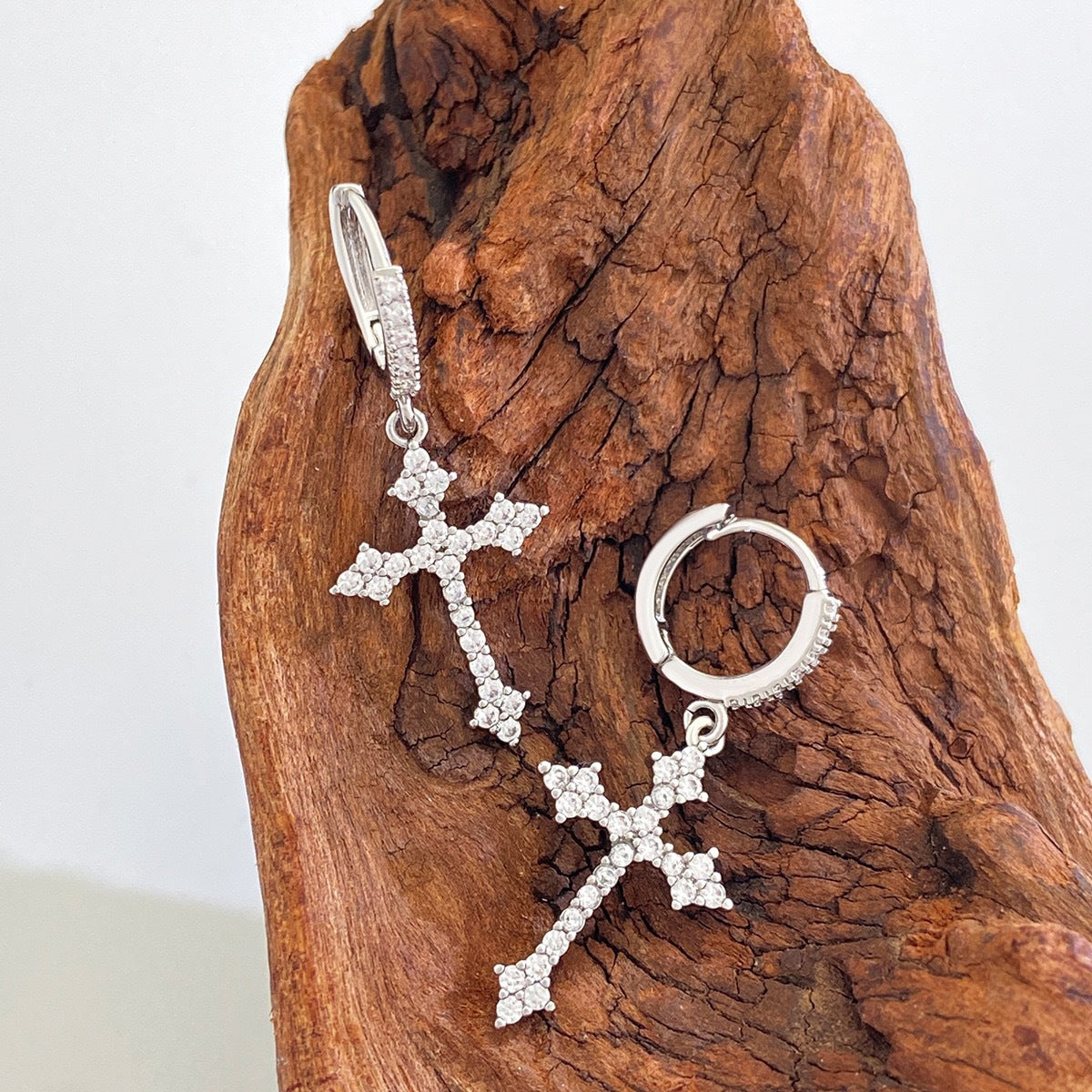 Diamond cross earrings