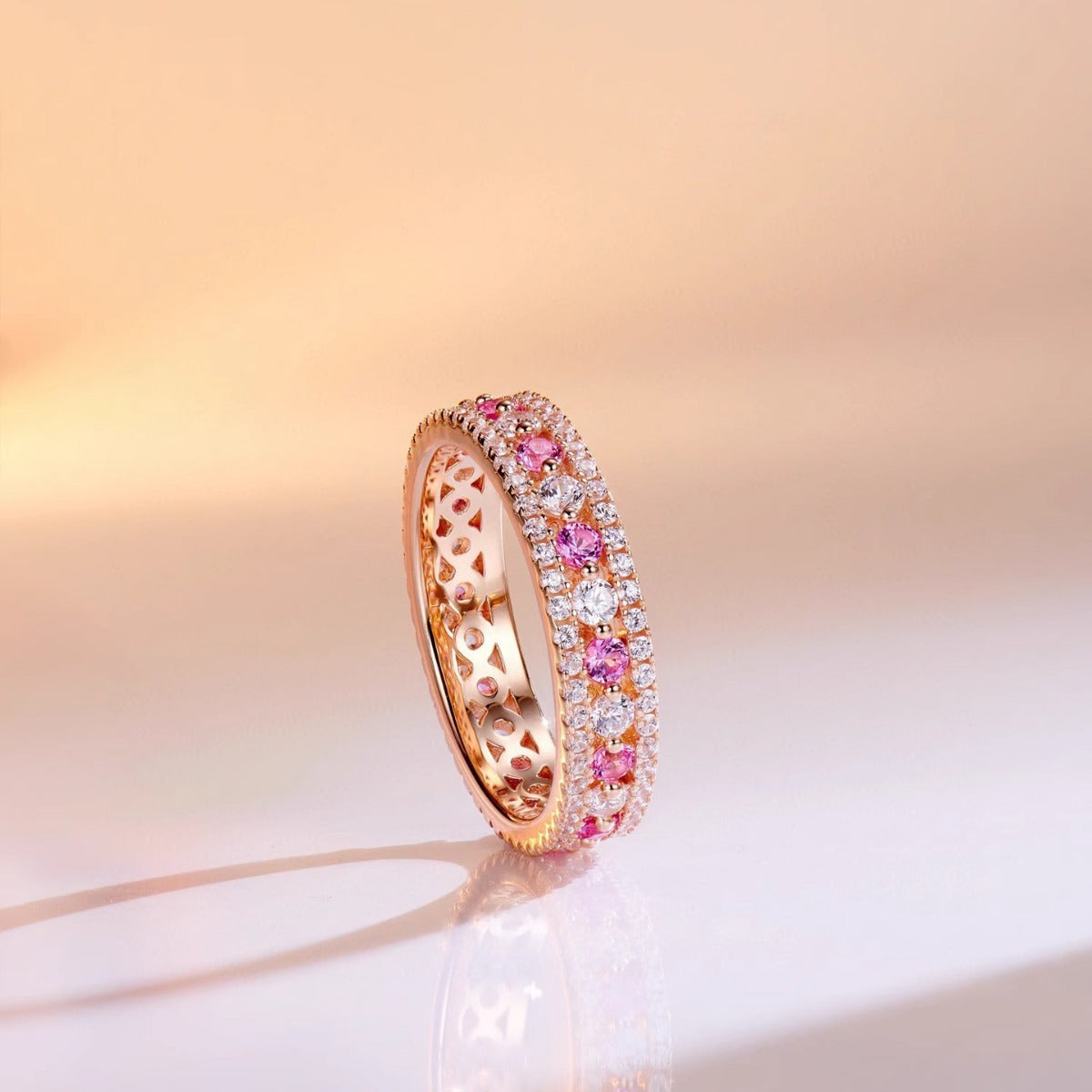 Golden diamond studded hollow ring