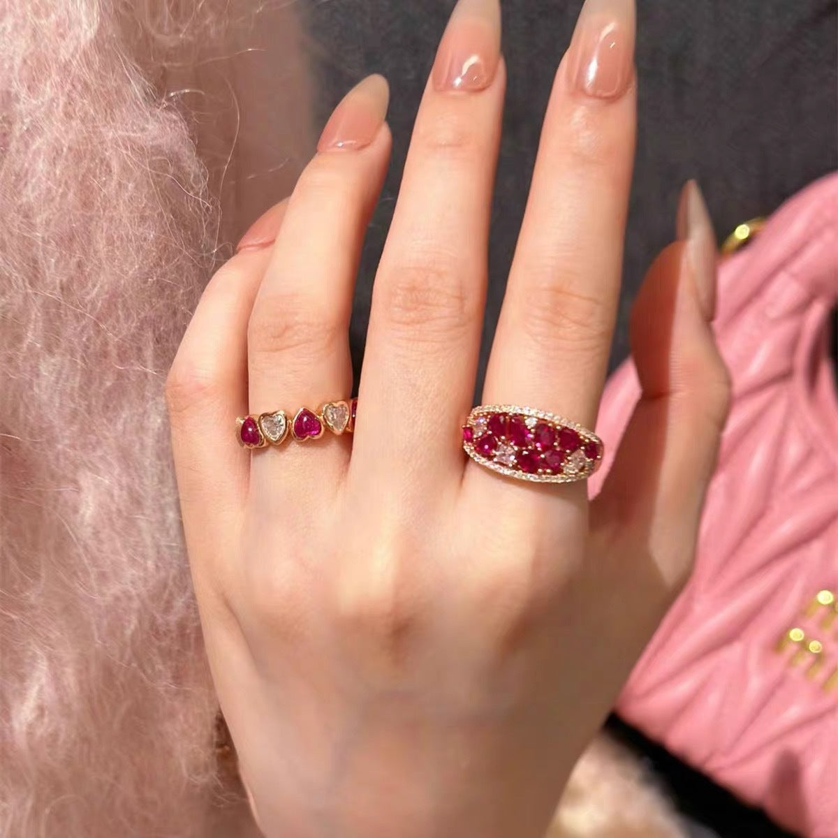 Pomegranate bubble red corundum ring