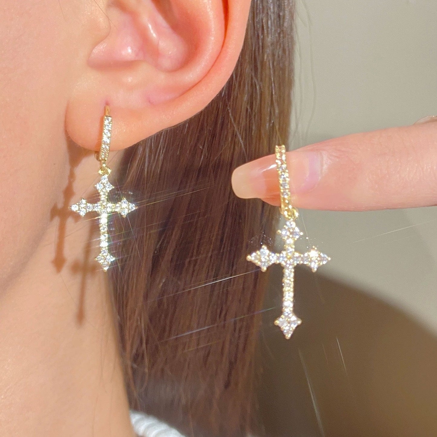 Diamond cross earrings