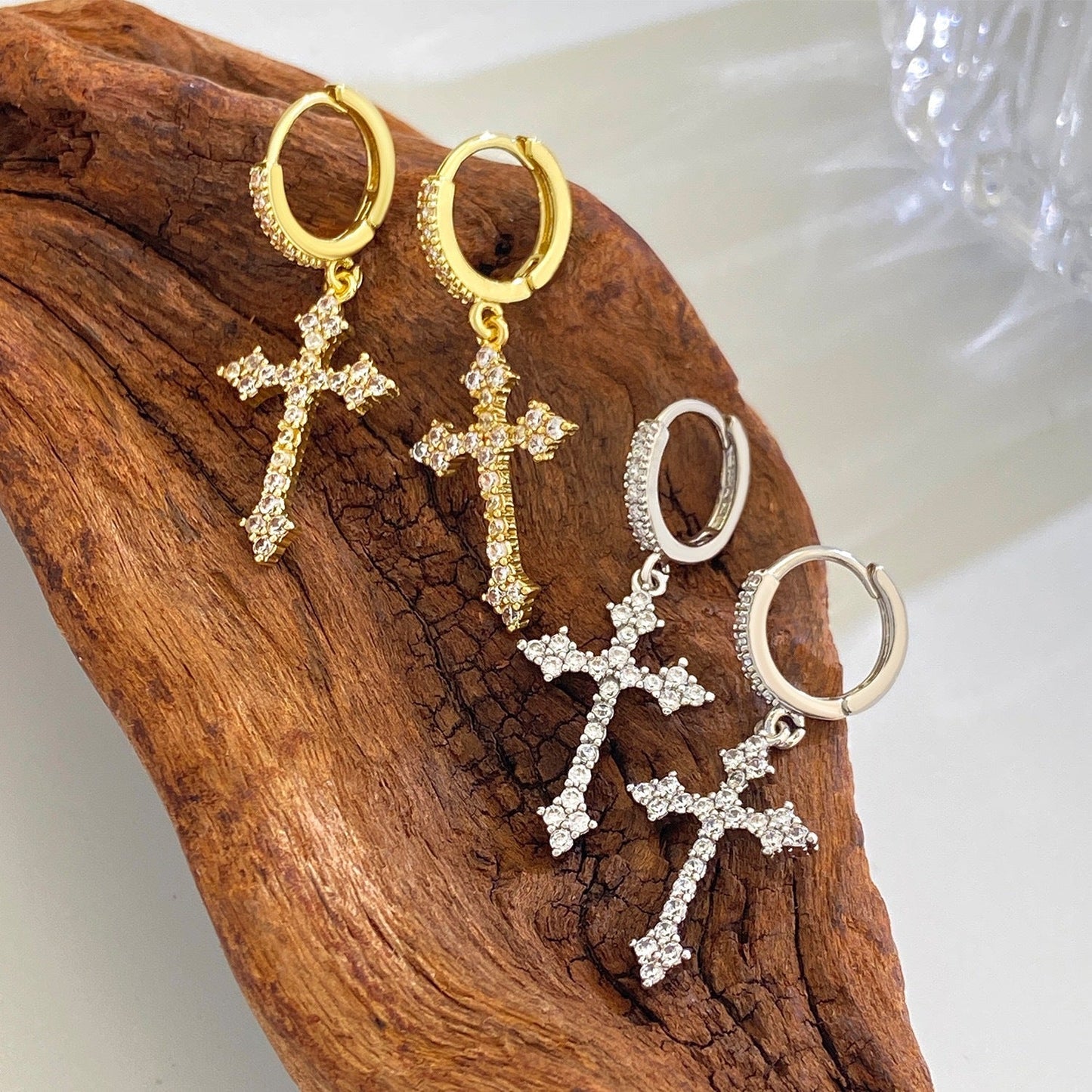 Diamond cross earrings
