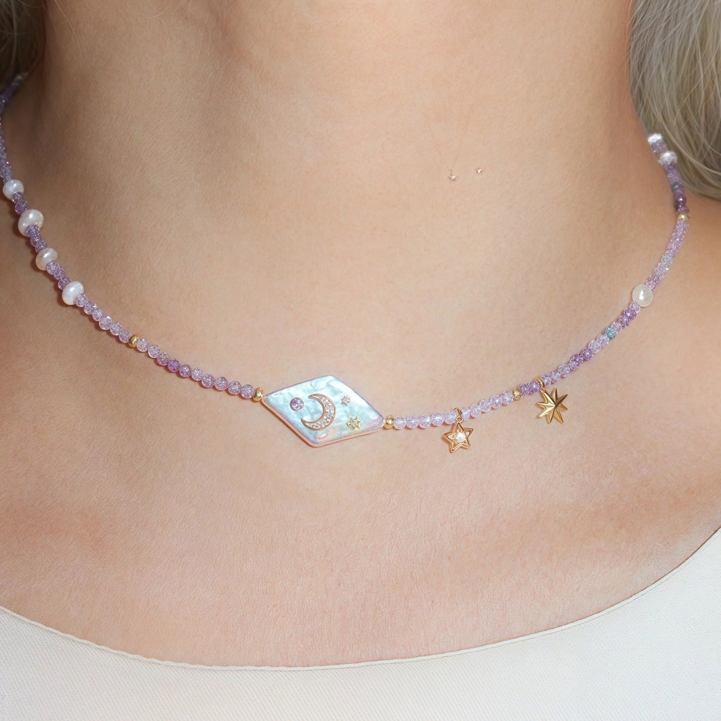 Baroque Moon Star Purple Necklace